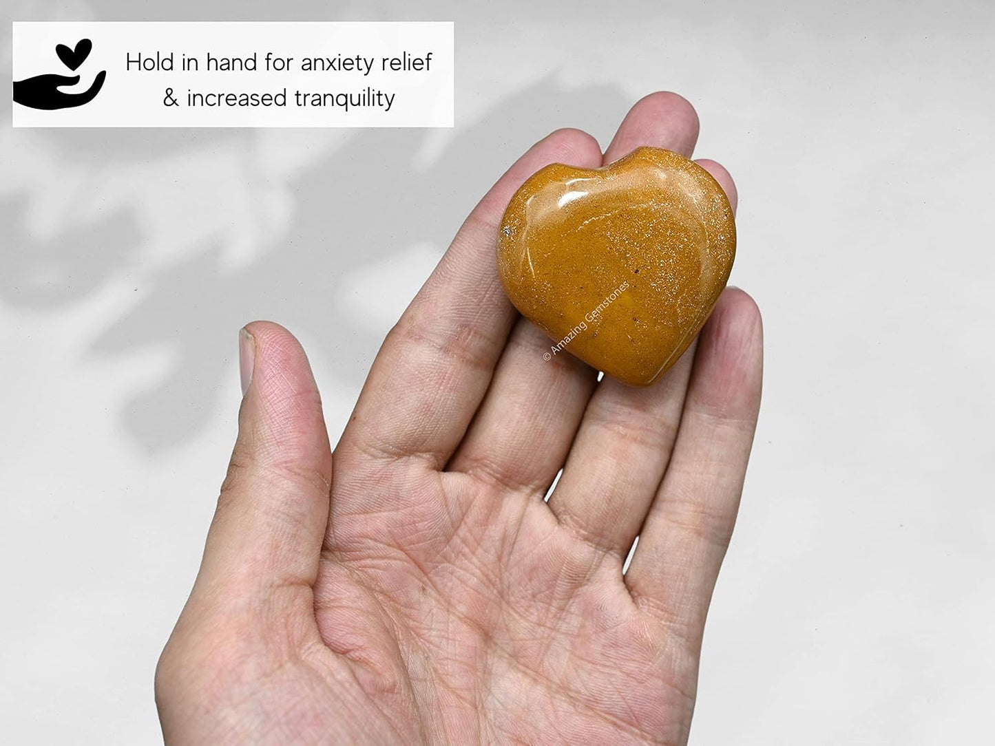 Amazing Gemstone Yellow Jasper Crystal Heart Palm Stone - Pocket Massage Worry Stone for Natural Body Chakra Balancing, Reiki Healing and Crystal Grid