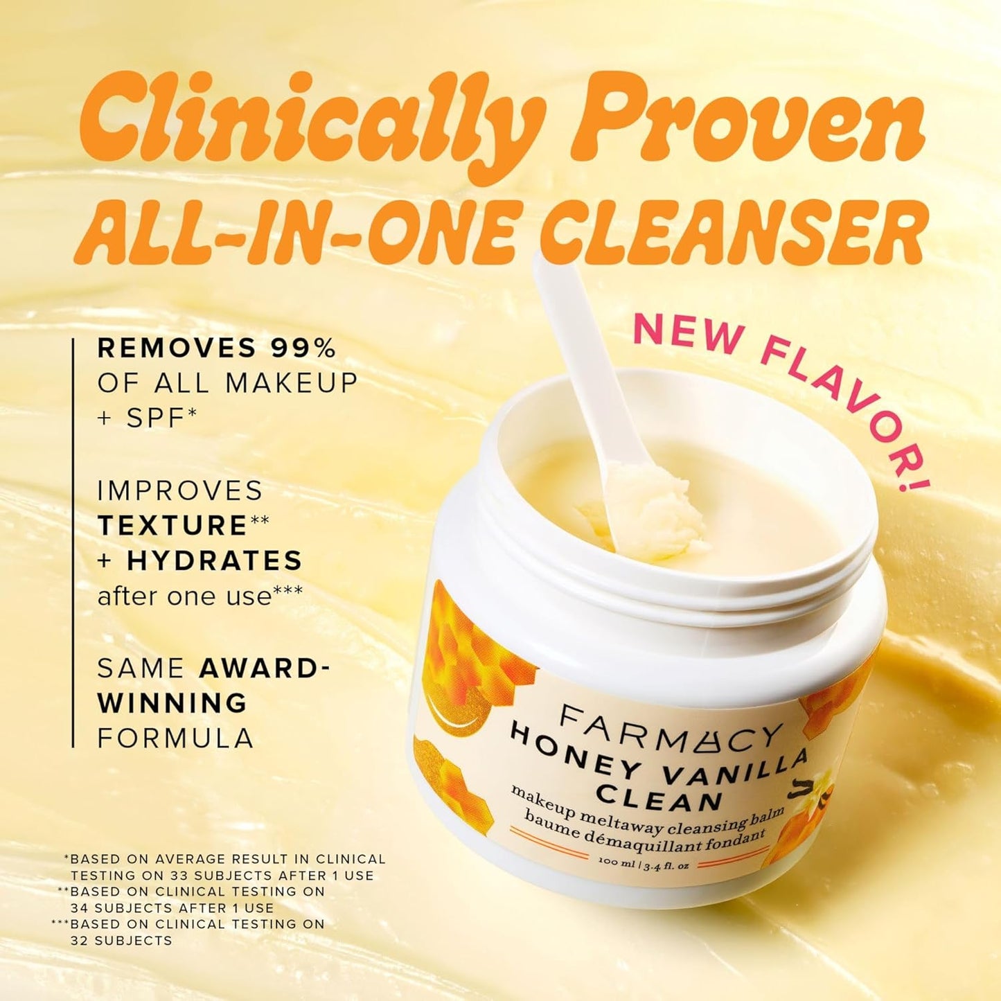 Farmacy Makeup Remover Cleansing Balm - Honey Vanilla Waterproof Makeup Remover & Oil Based Cleanser - Gentle Exfoliating Double Cleanser - Melts From Balm to Milky Lather (100ml)
