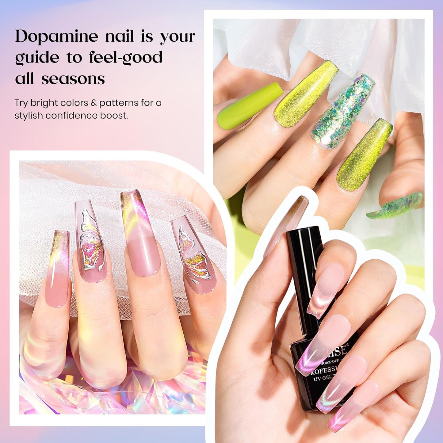 MIZHSE 9D Cat Eye Gel Nail Polish 8 Colors, Neon Collection Magnetic Gel Polish Set with Magnet Stick, Chameleon Color Shifting Cateye Nail Effect Soak Off Nail Art Manicure Home Ladies Gift