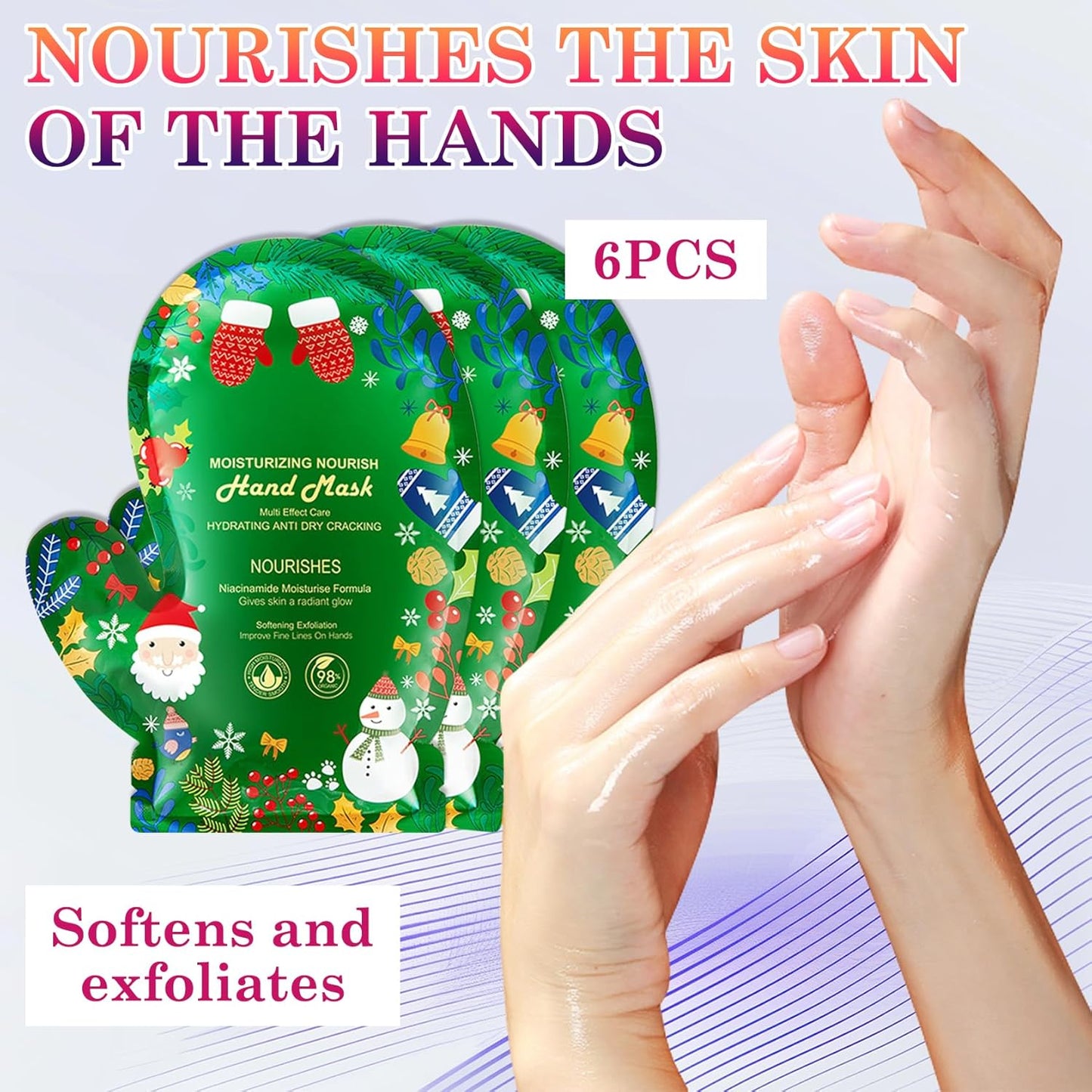 6 Pairs Hand Masks Moisturizing Gloves, Hydrating Hand Mask Moisturizer Gloves Care for Dry Cracked Hands, Smooth Long Lasting Soft Firming Hand Mask Gift Set for Men Women（P