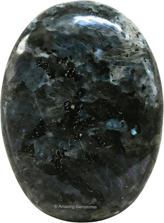Amazing Gemstone Larvikite Crystals and Healing Stones - Large Palm Stone Crystals Piedra - Crystal for Good Luck, Balanced Positive Energy, Meditation - Unique Stocking Stuffers, Gifts for Women, Men
