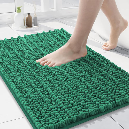 Arotive Luxury Chenille Bathroom Rug Mat, Extra Soft Thick Absorbent Shaggy Bath Rugs, Non-Slip Machine Wash Dry, Plush Bath Mats for Bathroom, Shower and Tub, 24x16, Emerald