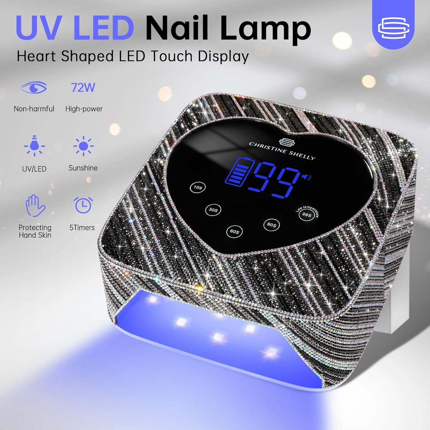UV LED Nail Lamp 72W Rechargeable Sparkly Nail Dryer Gel Polish Light with 5 Timer Setting Professional Quick Dry Curing Lamp with Display Auto Sensor for Salon & Home