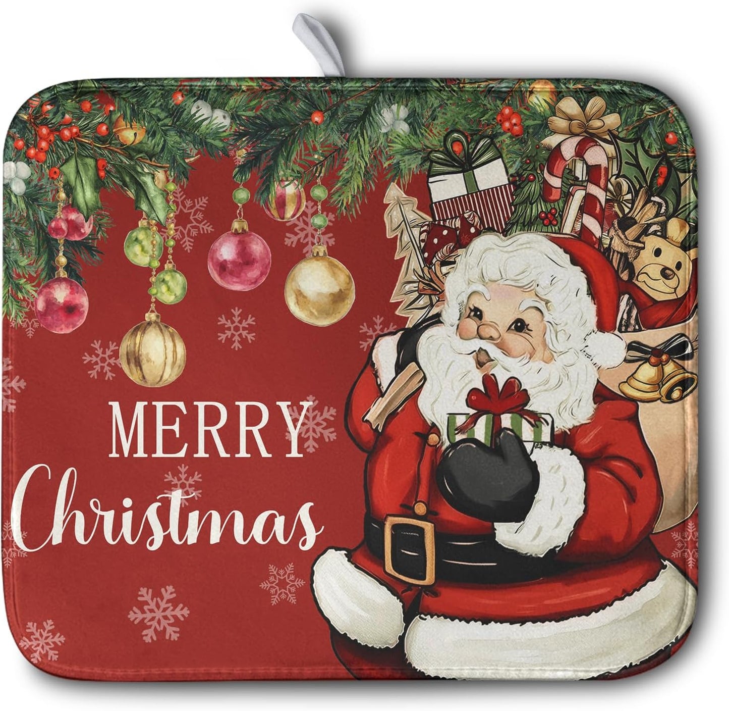 Merry Christmas Dish Drying Mat Santa Claus Kitchen Drainer Mats Microfiber Absorbent Winter Xmas Holiday Dishes Pad Reusable Dish Rack Mat for Countertop Tableware Decor 16x18 Inch