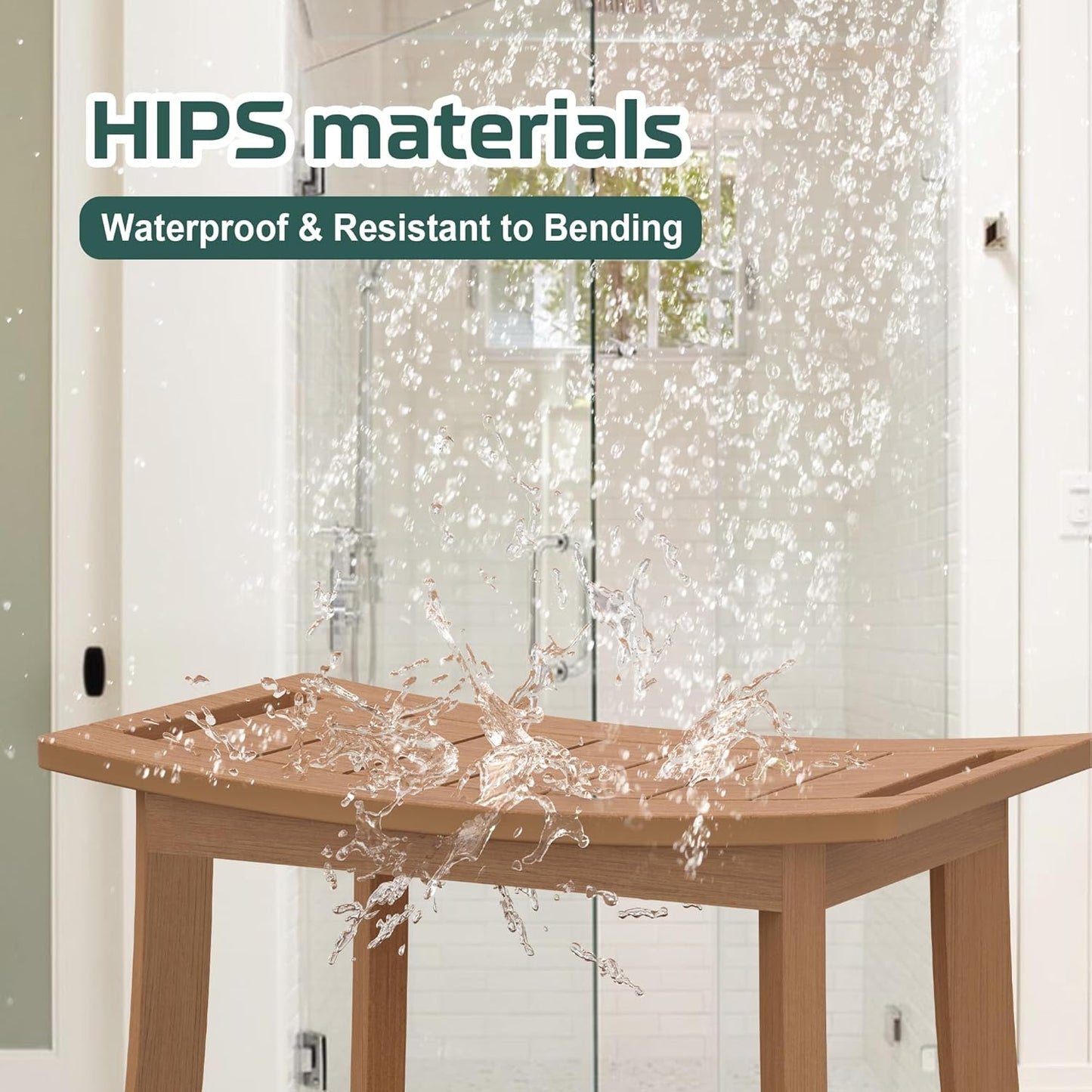 HIPS Shower Benches for Inside Shower, Waterproof Shower Stool with Storage Shelf & Adjustable Feet, SPA Bathroom Seat Chair for Shaving Legs, Indoor or Outdoor Use, Teak