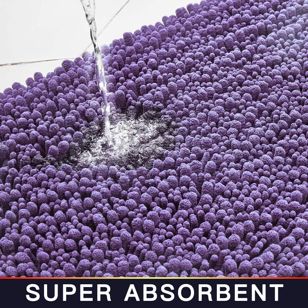 Walensee Bathroom Rug 2 Pieces Set Non Slip Bath Mat (20"x32" Plus 20"x32" Lavender) Water Absorbent Super Soft Shaggy Chenille Machine Washable Dry Extra Thick Perfect Carpet for Shower Floor