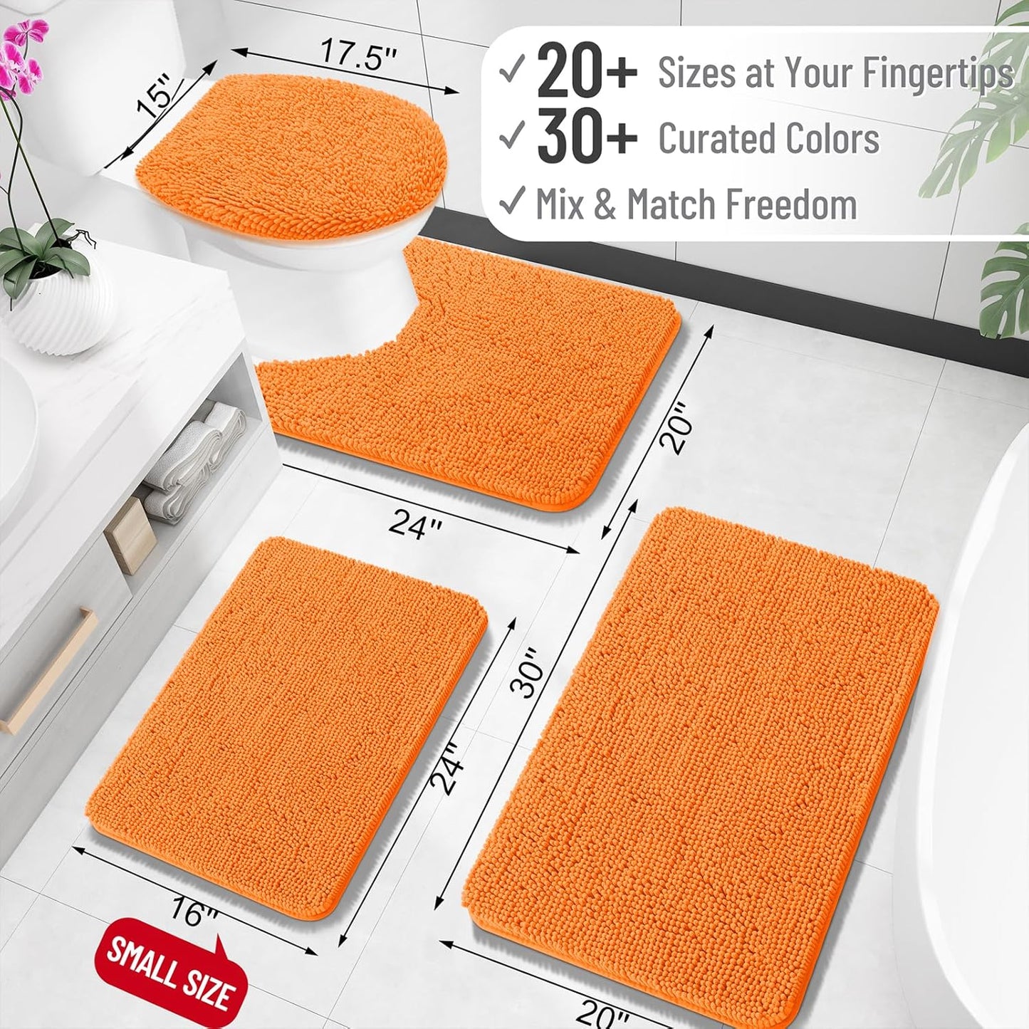 OLANLY Bathroom Rugs 30x20, Extra Soft Absorbent Chenille Bath Rugs, Rubber Backing Quick Dry, Machine Washable Bath Mats for Bathroom Floor, Tub and Shower, Home Decor Accessories, Orange