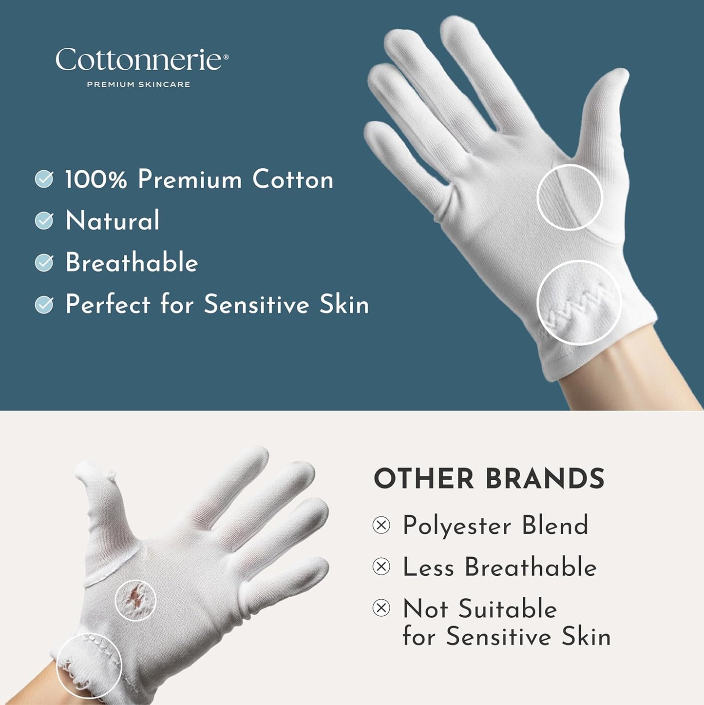 Cottonnerie Original Cotton Gloves for Dry Hands Sleeping, Moisturizing Gloves Overnight, Hand Moisturizer Gloves, Moisture Gloves for Dry Hands Overnight, Sleeping Gloves, Medium 4 Pairs