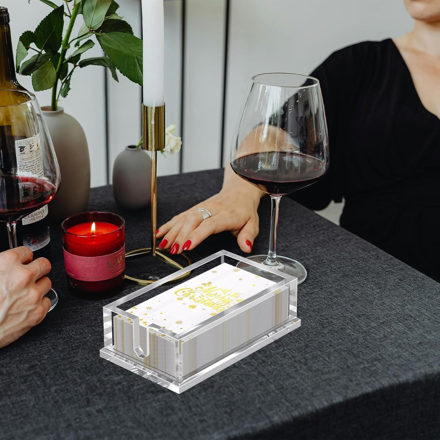 Napkin Holder for Table, Acrylic Napkin Paper Towel Holder for Kitchen, Clear Acrylic Guest Towel Holder Tray for Bathroom, Cocktail Napkin Holder for Dinner (Rectangle Clear 0.4+0.47in Thickness)