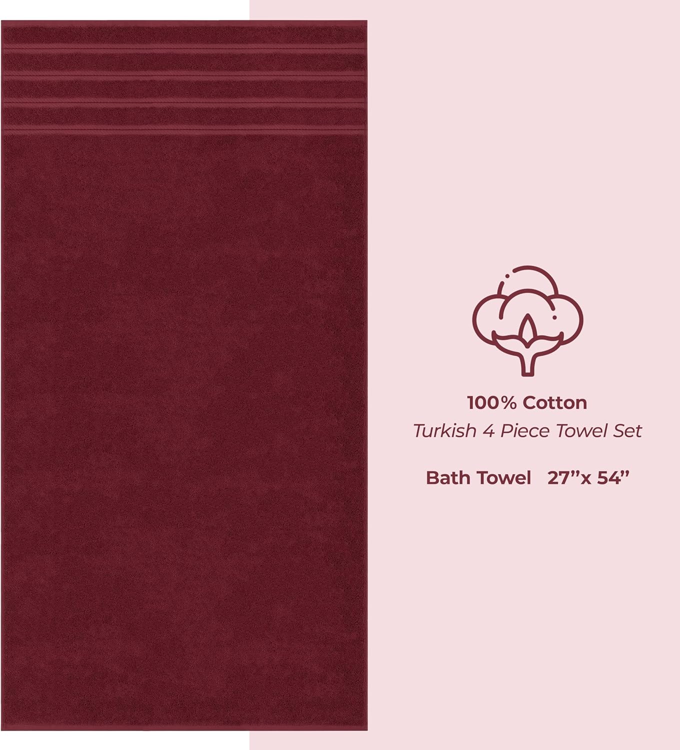 American Soft Linen Luxury 4 Piece Bath Towel Set, 600 GSM 100% Cotton Turkish Bath Towels for Bathroom 27x54 in Extra Large Bathroom Shower Towels, Bordeaux Red