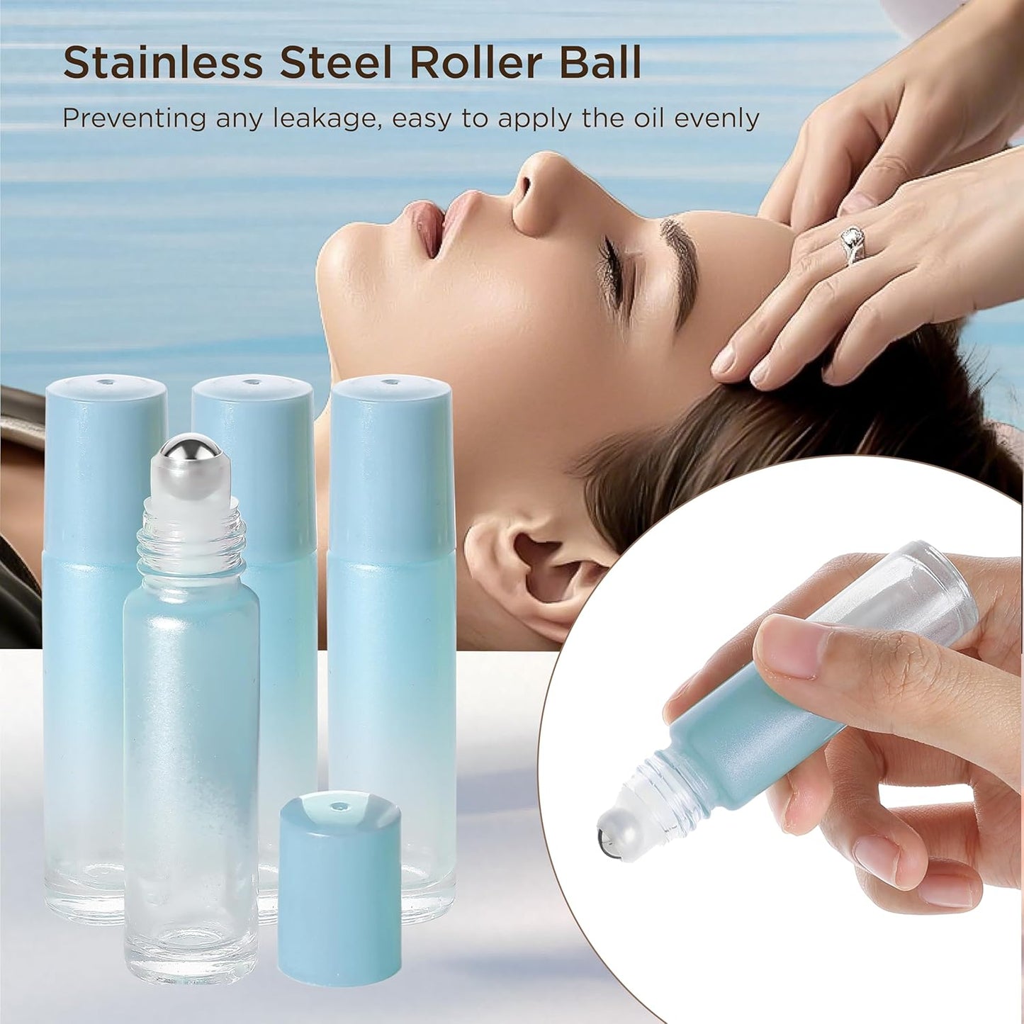 Essential Oil Roller Bottles, 10ml Thick Glass Perfume Roller Bottles with Funnel Opener and Dropper Colored Glass Empty Bottles with Stainless Steel Roller Balls (Blue, 4 Pack)