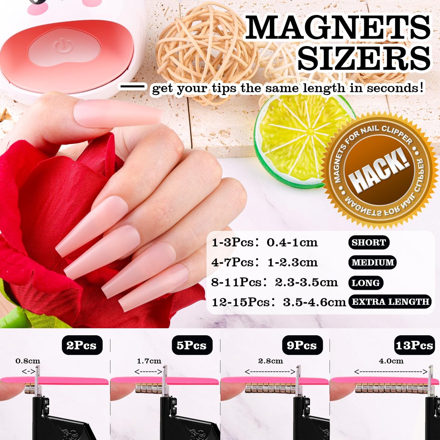 Black Premium Nail Clippers with Magnets Sizers for Acrylic Nails, Artificial Fake Nail False Nail Tip Cutter Trimmer Manicure Pedicure Sharp Blade Clip Tool For Salon Home Art Beauty