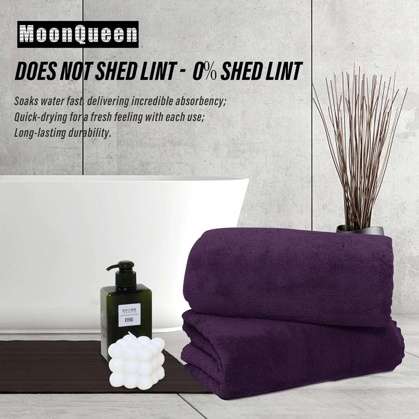 MOONQUEEN 6 Pack Premium Bath Towel Set - Quick Drying - Microfiber Coral Velvet Highly Absorbent Towels - Multipurpose Use as Bath Fitness, Bathroom, Shower, Sports, Yoga Towel (Grape Purple)