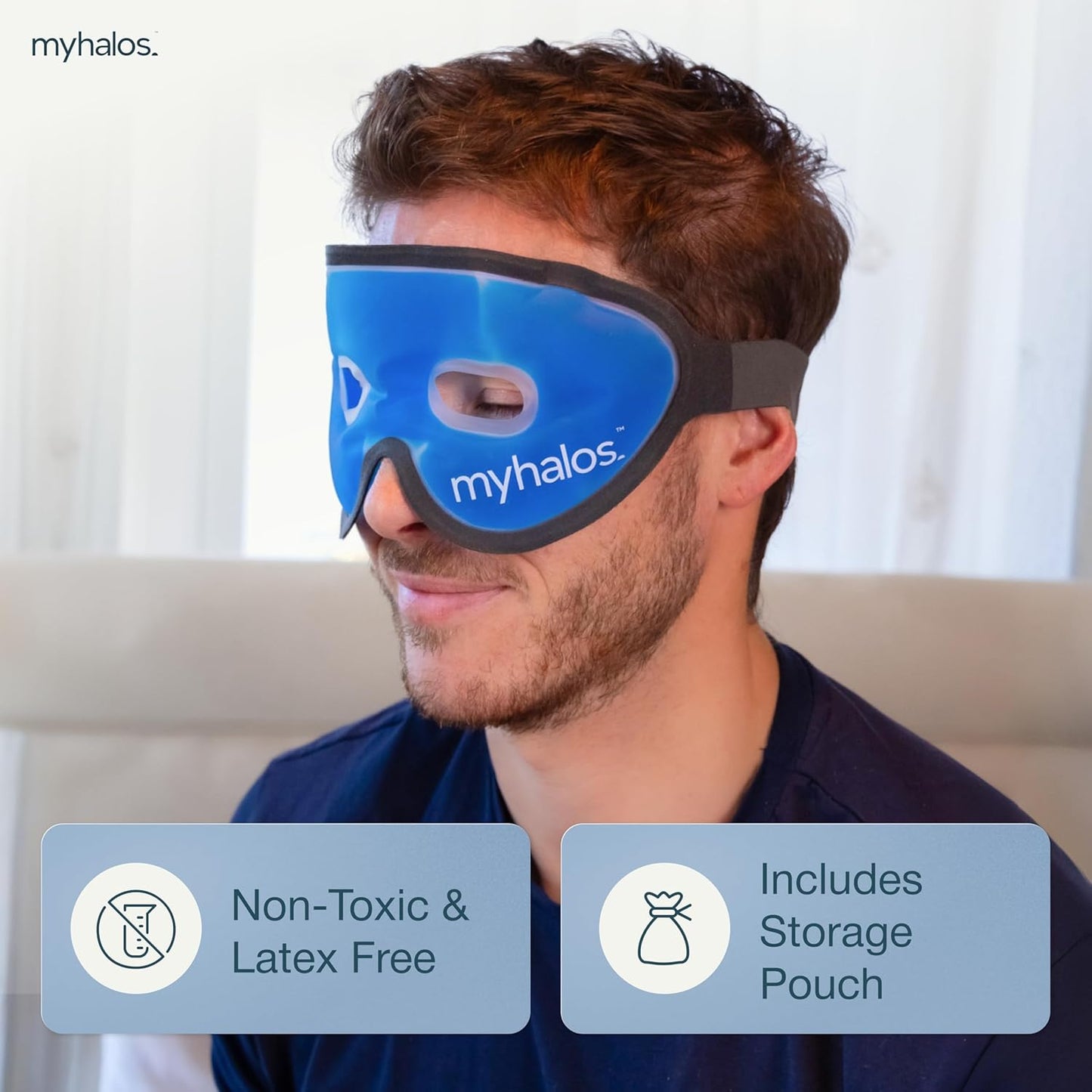 Cooling Eye Mask - Reusable Gel Eye Mask Cold Pack - Our Ice Eye Mask Soothes Puffy Eyes & Dark Circles - Relieve Your Headaches & Sinus Pain with Cold Eye Mask & Eye Gel Mask Therapy - Halos