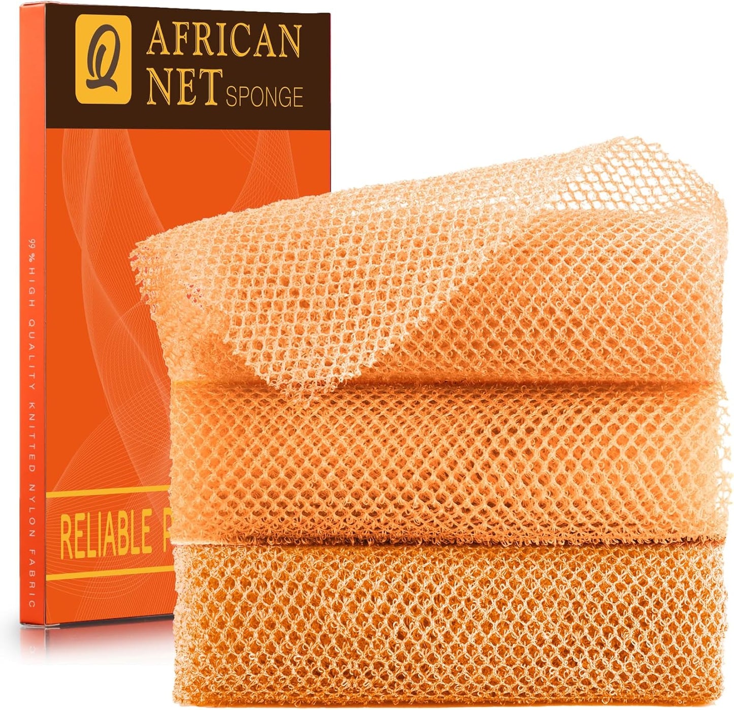 UJFQBH 3 Pieces African Bath Sponge African Net Long Net Bath Sponge Exfoliating Shower Body Scrubber Back Scrubber Skin Smoother,Great for Daily Use (Yellow,Yellow,Yellow)