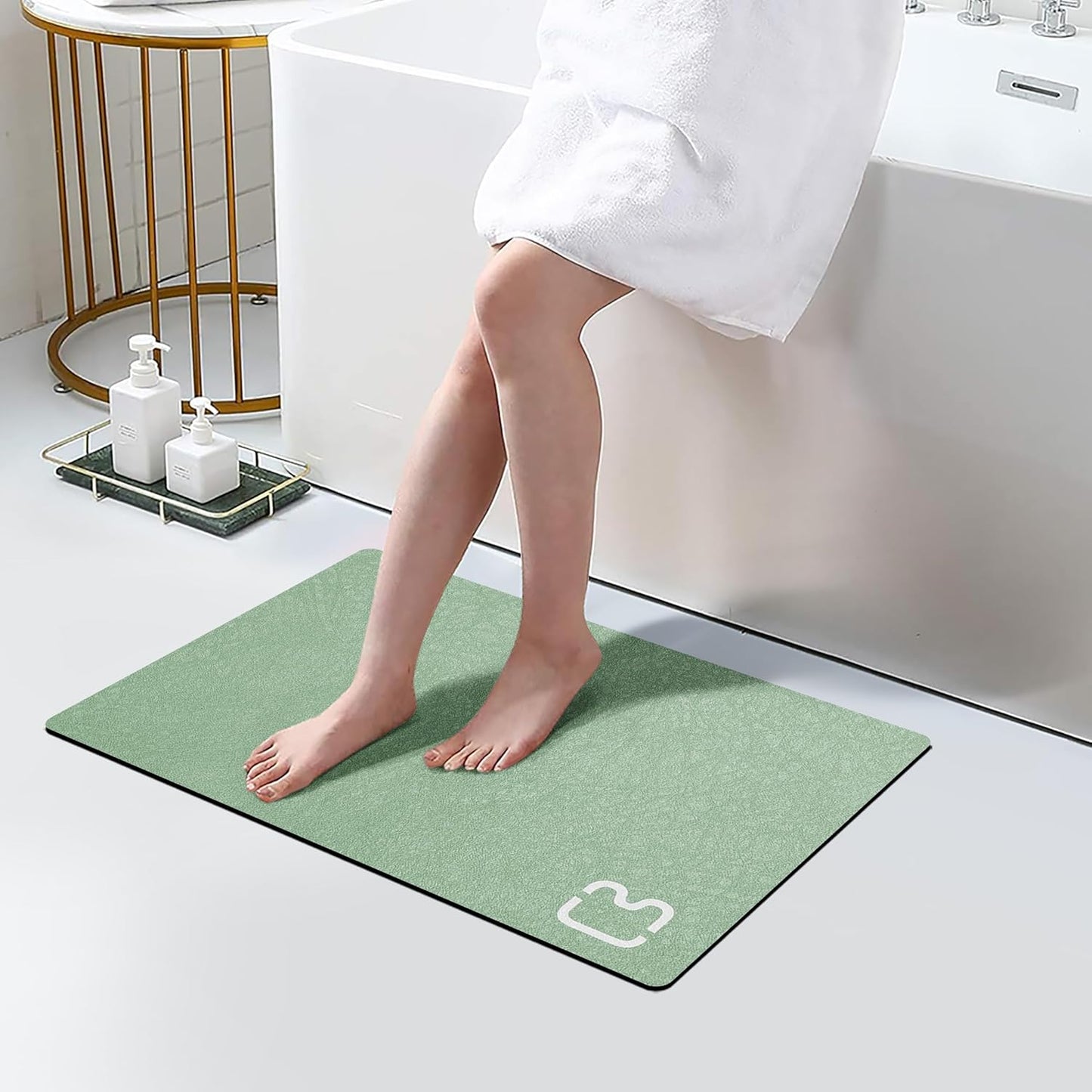 Sage Green Bathroom Mat Rugs 15.7" x 23.6" Super Absorbent Quick Drying Diatomaceous Earth Bath Mats for Bathroom Non Slip Rubber Backed Thin Bathroom Rugs Floor Mat, Machine Washable
