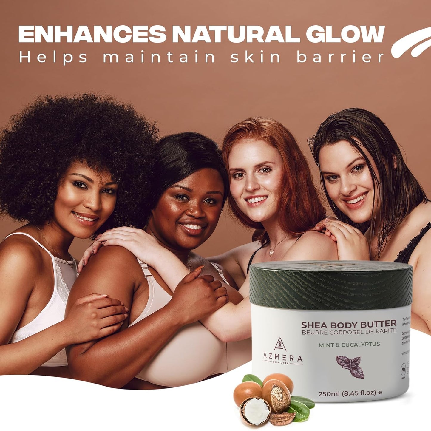 AZMERA Handcrafted Whipped Shea Body Butter – Refreshing Mint & Eucalyptus Scented Moisturizer for Dry, Sensitive Skin, Argan Oil & Vitamin E – Vegan, Non-Greasy Skincare – 8.82 oz