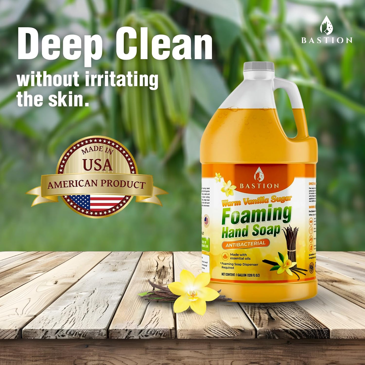 Bastion Foaming Hand Soap - Foam Hand Wash Refill for Bath And Body Works, Dial, Method, Michel, JR Watkins, Dove - Warm Vanilla Sugar w/Essential Oils in One Gallon (128 oz) Bulk Bottle