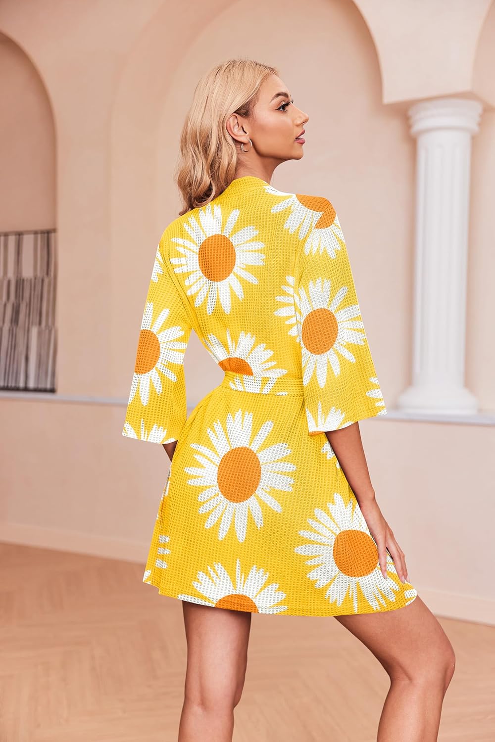 Ekouaer Robes for Women Waffle Knit Bathrobe Soft Lightweight Knee Length Loungewear S-XXL