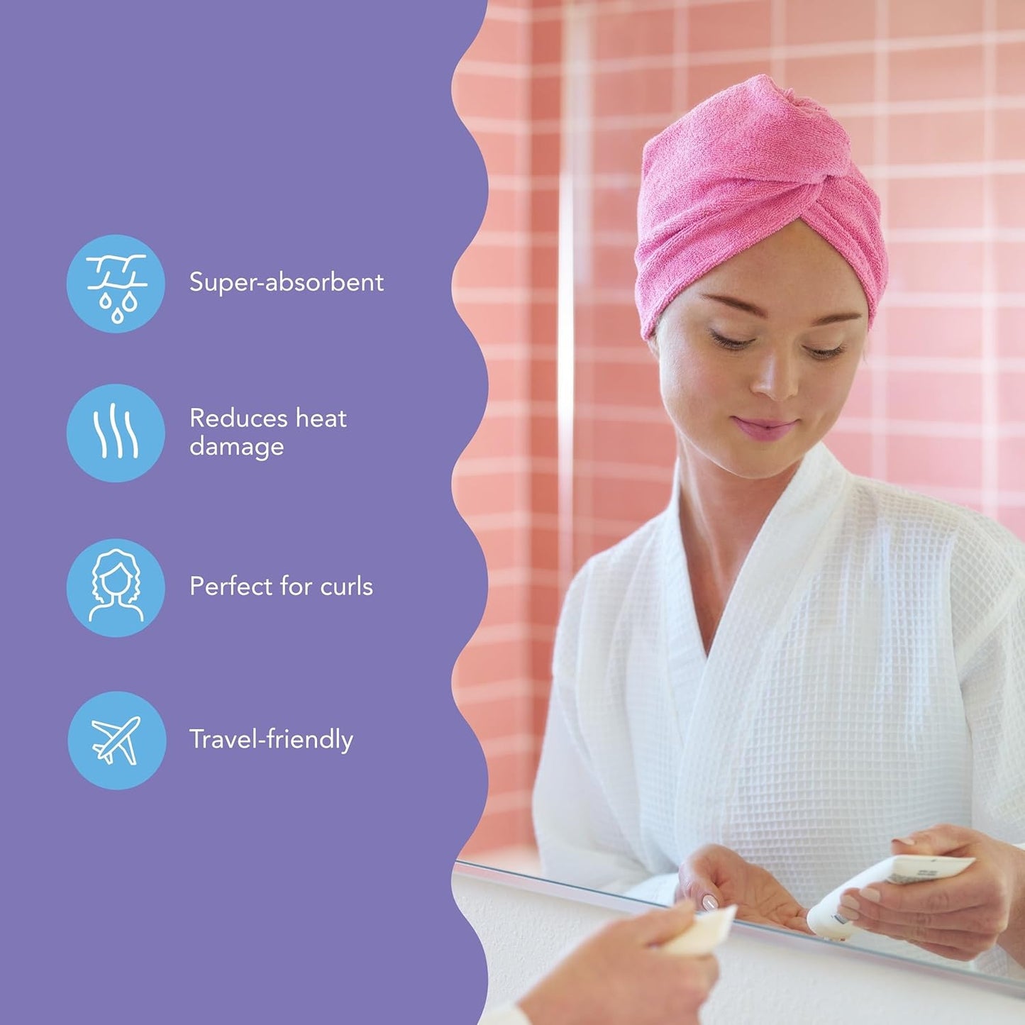 Turbie Twist 2-Pack Microfiber Hair Towel for Beauty, Travel, Gifting - Wrap Turban for Straight, Wavy & Curly Hair - Premium Personal Care - Kelly Green & Wild Aster