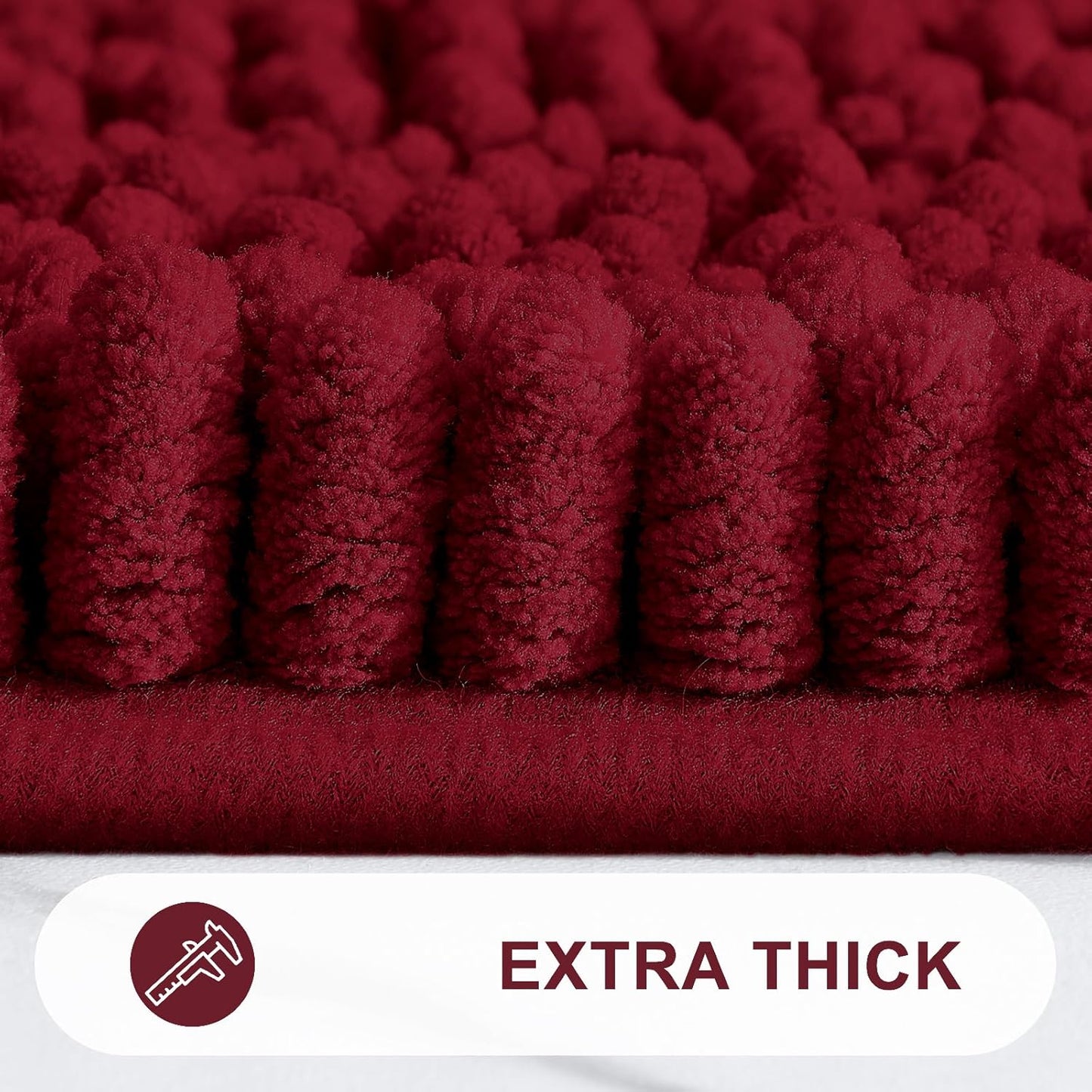 Grandaily Chenille Striped Bathroom Rugs 24x16, Extra Thick and Absorbent Bath Mats, Non-Slip Soft Plush Shaggy Shower Carpet, Machine Wash Dry, Bath Rug for Bathroom, (Small, Red)