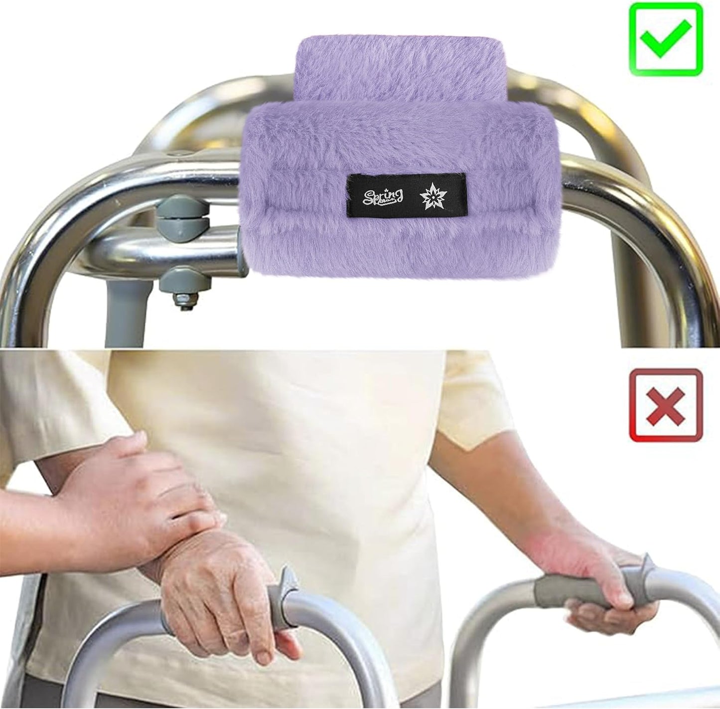 SPRING SEAON Walker Hand Pads Fluffy Walker Handle Cushions Non-Slip Universal Walker Grips Padded Hand Covers Soft Pads for Walkers for Seniors Walker Pads for Handles Folding Rolling Wheelchair, Rollator Handle, Elderly Grippers 2 Pack