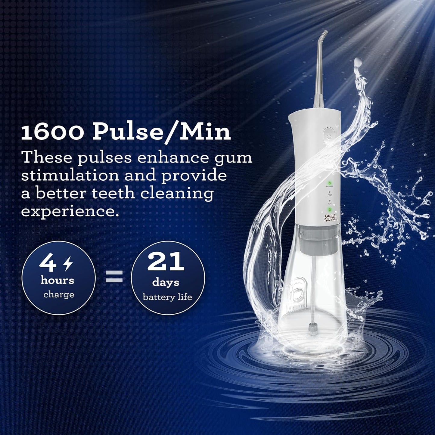 GuruNanda Advanced Dental Water Flosser 2.0 with Replacement Tips, Cordless & Portable, 300 ml Water Tank, 3 Modes, Rechargeable for Healthy Teeth and Gums