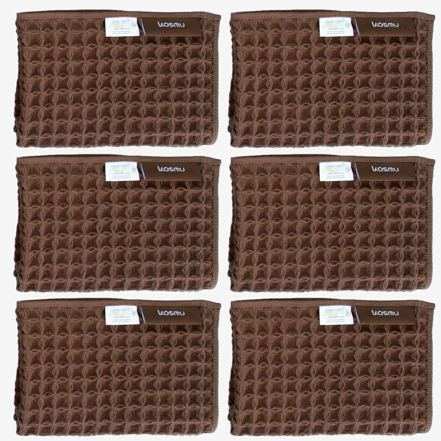 Luxury Japanese Cotton Silk Waffle Bath Towel | Plush, Absorbent, and Quick Dry (Dark Cocoa, Face Towel (6 Pack))
