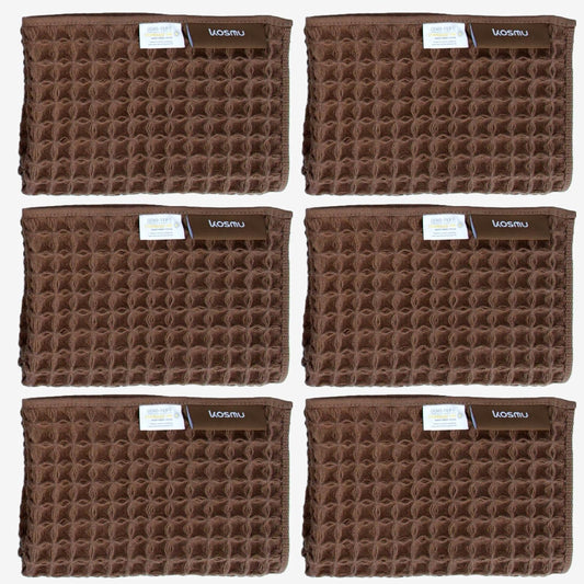 Luxury Japanese Cotton Silk Waffle Bath Towel | Plush, Absorbent, and Quick Dry (Dark Cocoa, Face Towel (6 Pack))