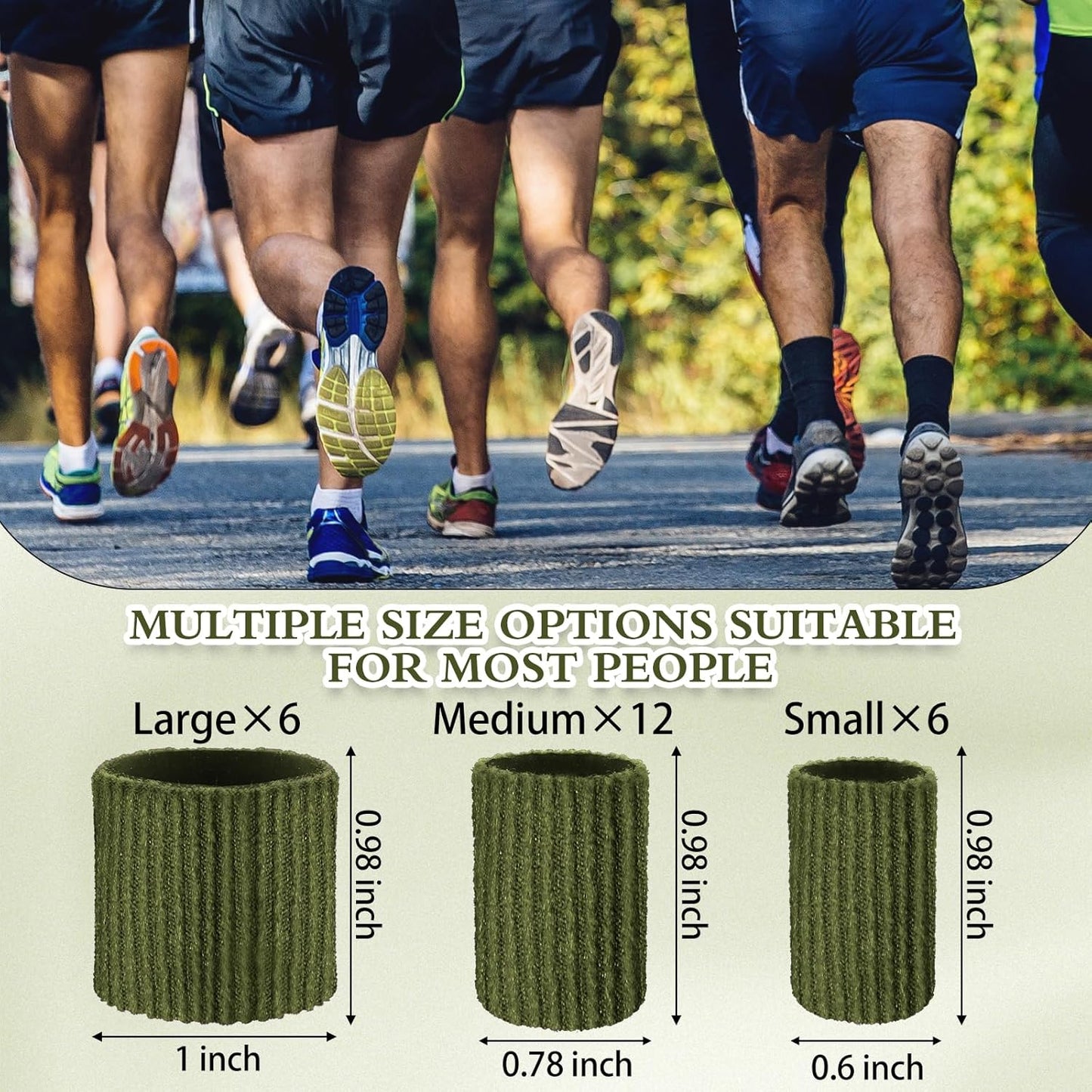 Blulu 24 Pieces Toe Tubes 0.98 Inches Cushion Tube Corn Pads for Toes Sleeves Soft Gel Protectors for Cushions Corns Blisters Calluses 3 Size(Military Green,Assorted Sizes)