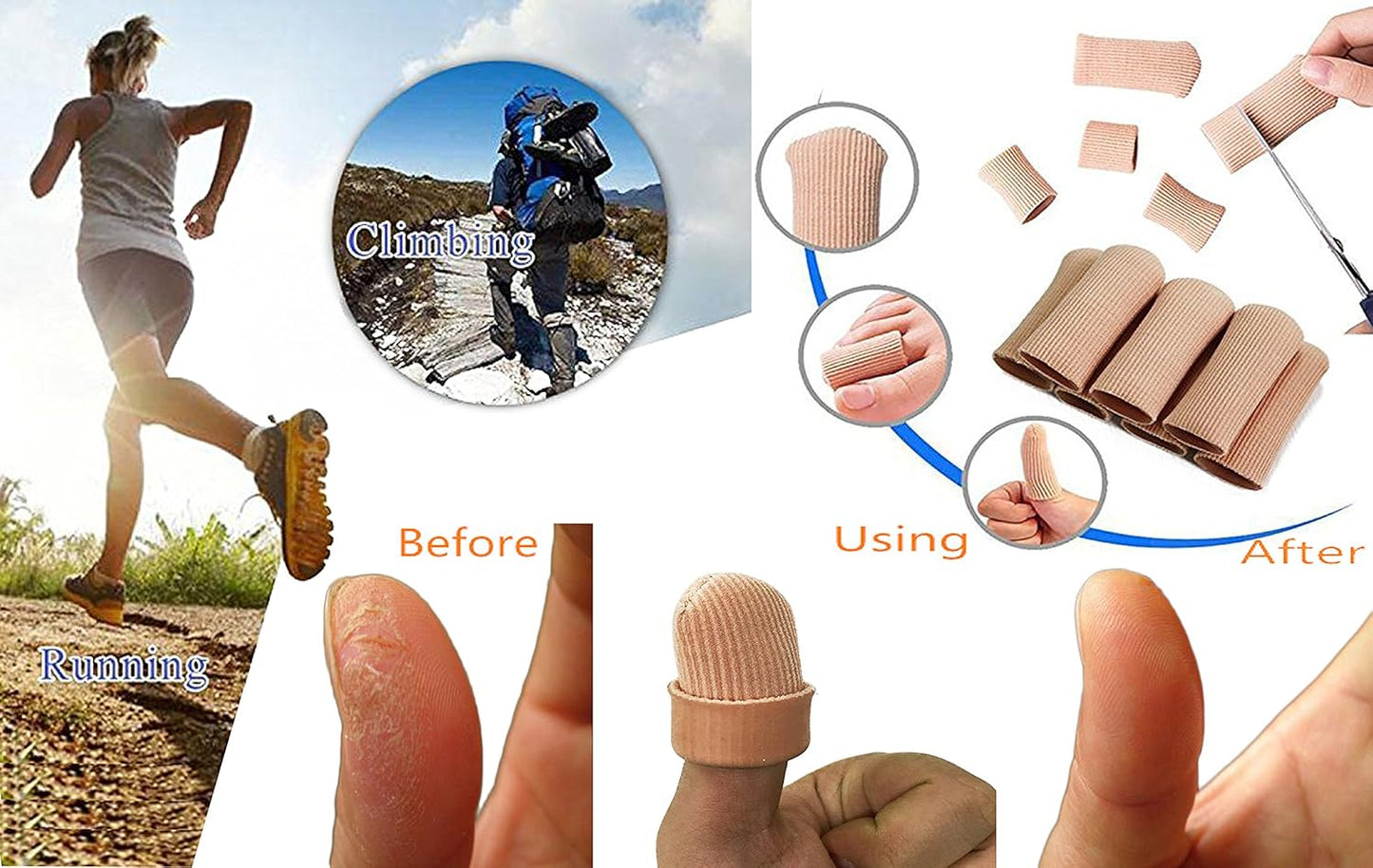 ERGOfoot 6 Pack Toe Caps Close Finger Toe Sleeve Tubes Toe Protectors Gel Rubbing Tube to Prevent Bunions, Hammertoes, Callus, Corn, Blisters(Diameter 2.0cm)
