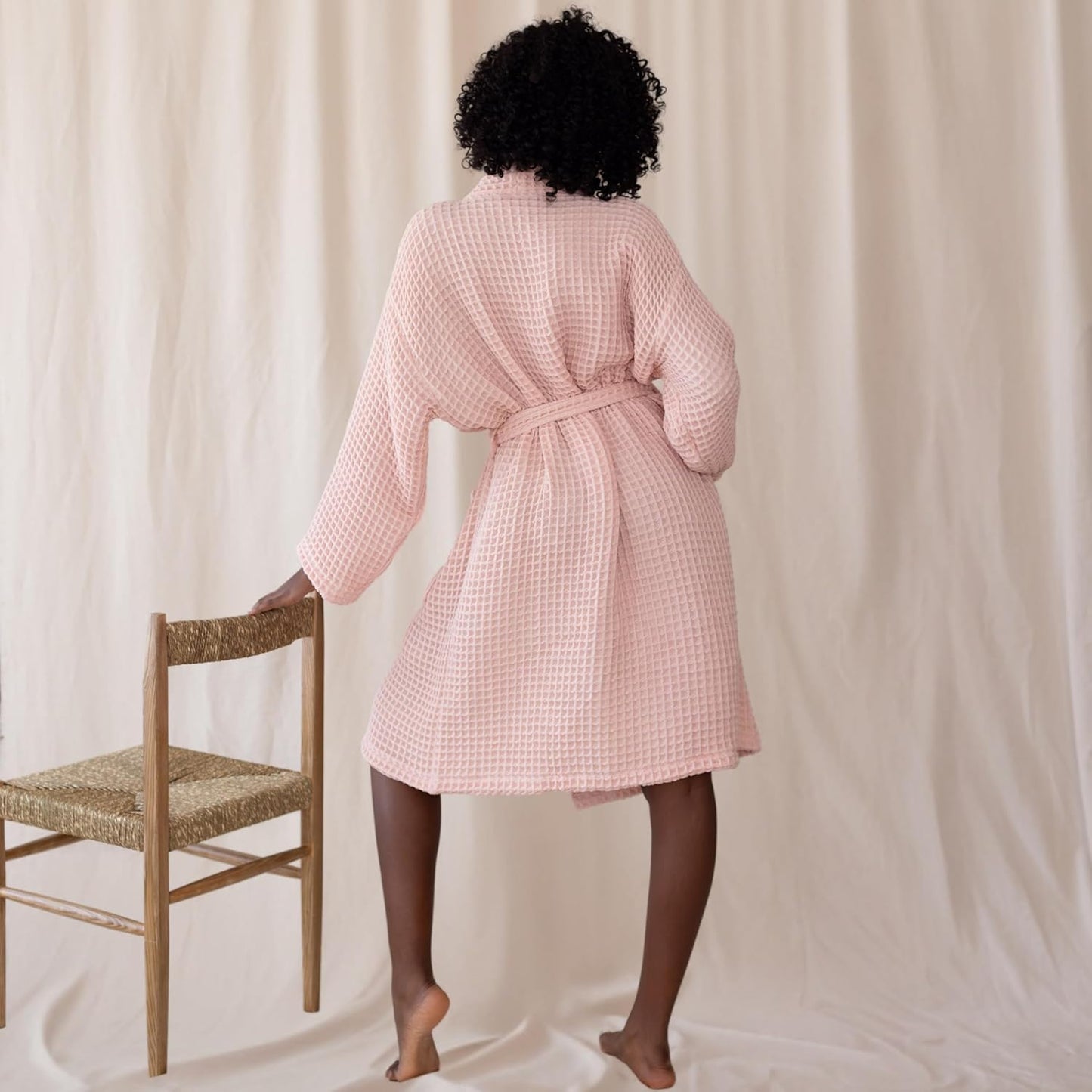 Womens Kimono Waffle Robe - Lightweight 100% Turkish Cotton Housecoat for All-Day Lounging - Bathrobe for Shower