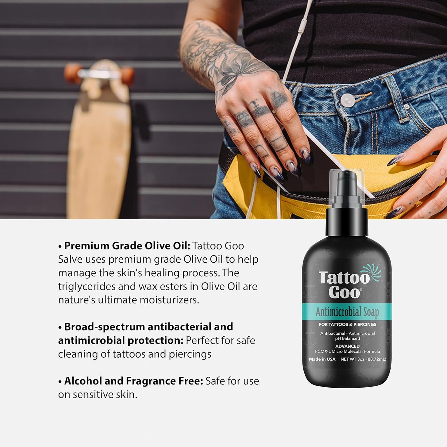 Tattoo Goo Aftercare Kit Includes Antimicrobial Soap, Balm, and Lotion, Tattoo Care for Color Enhancement + Quick Healing - Cruelty-Free, Petroleum-Free, Tattoo Artist Gifts (3 Piece Set)