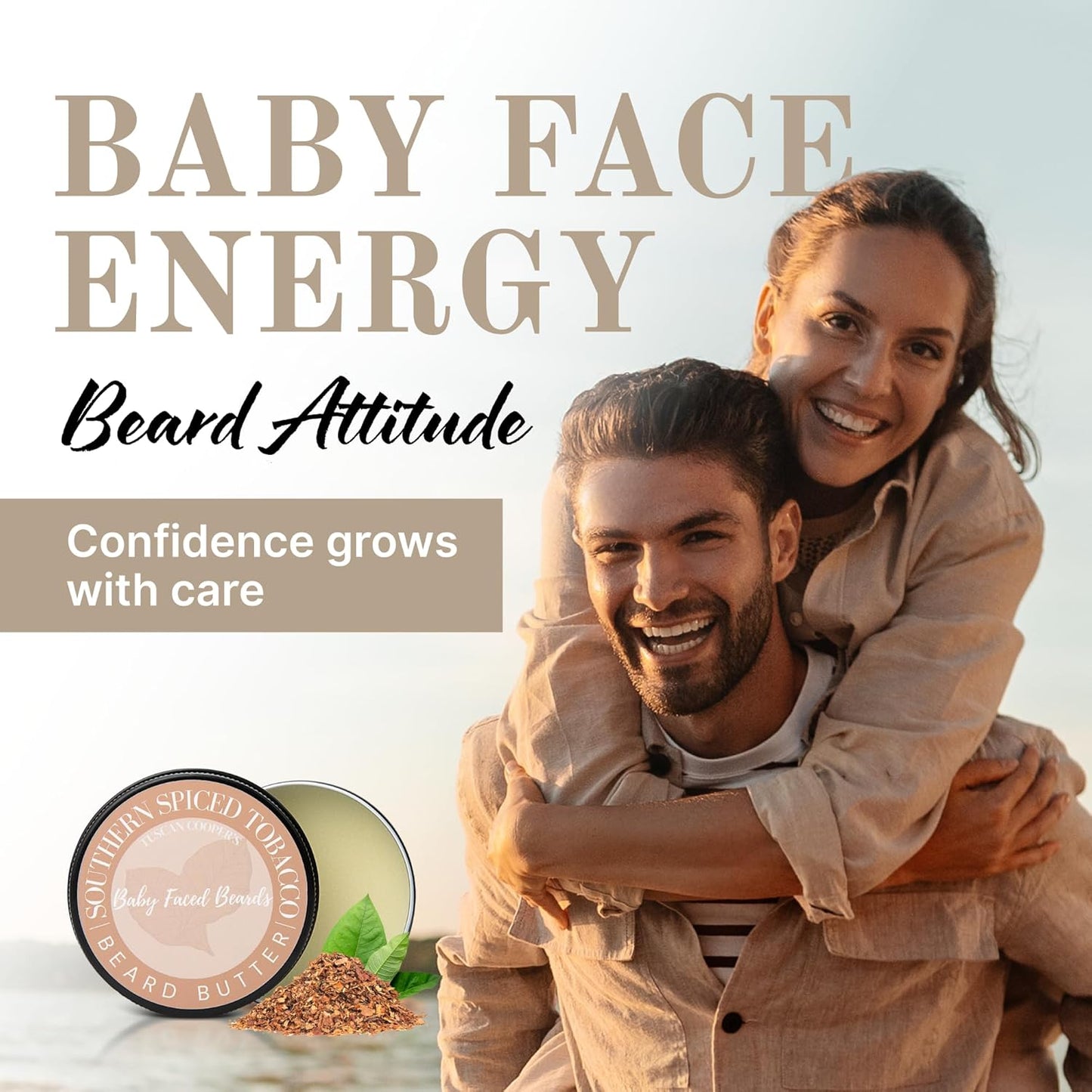 Tuscan Cooper's Baby Faced Beards Butter for Men - Moisturizing Beard Balm Cream and Softener for All Hair Types Including Coarse Hair - 4oz Hydration and Conditioning Care - Lumberjack Scent