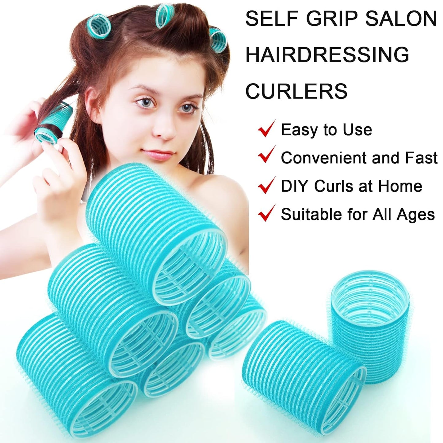Hair Rollers, 12 Pack Salon Hair Dressing Curlers, Self Grip Hair Curlers, Rollers Hair Curlers, DIY Curly Hairstyle for Long Hair, Colors May Vary, Medium