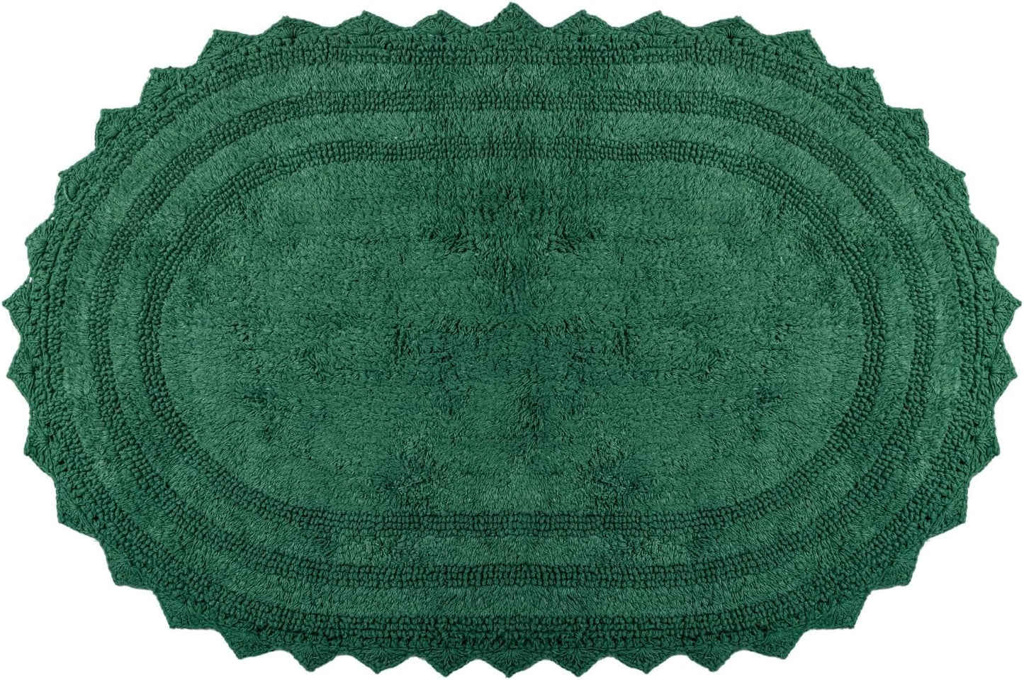 RAJRANG Foliage Green Oval Cotton Bath Mat – 34x21 Inch Reversible Crochet Bathroom Rug – Soft, Absorbent, Handmade Boho Rug for Spa, Kitchen, or Entryway