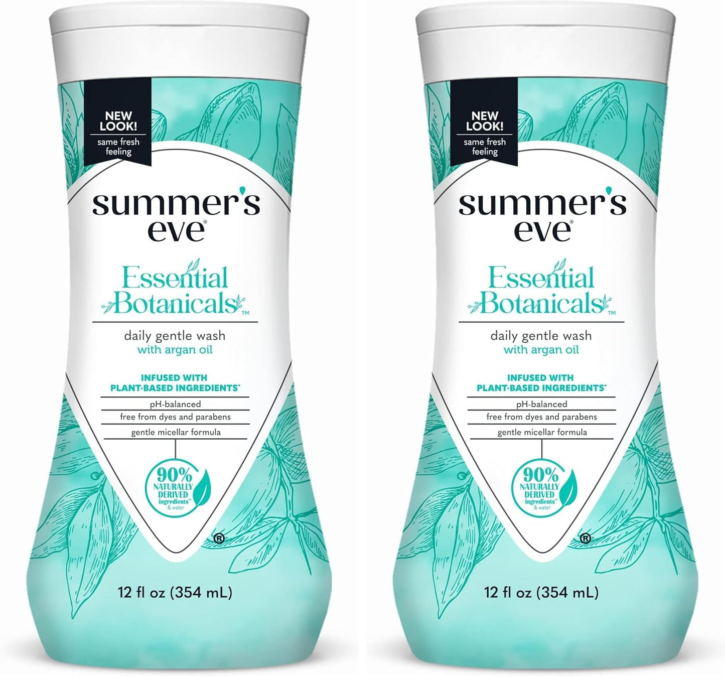 Summer's Eve Essential Botanicals Gentle Wash with Argan Oil, Removes Odor, pH balanced, 12 fl oz (Pack of 2)