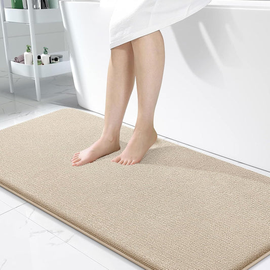 OLANLY Thick Memory Foam Bath Mat Rug 47x24, Extra Soft Absorbent Bathroom Rug, Quick Dry Bath Mats, Non-Slip, Machine Washable Carpet for Bathroom, Tub and Shower, Home Decor Accessories, Beige