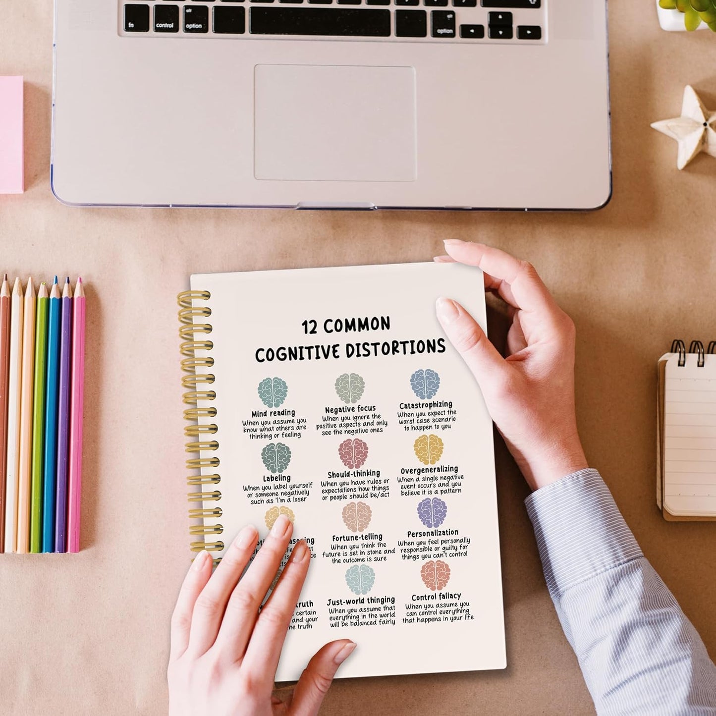 XPH Mental Health Cognitive Distortions Spiral Notebook, Psychology Journaling Notebooks for Women Men, Therapy Hardcover Journal for Counselor Office 160 Pages 5.5 x 8.3 Inch, Mental Health Gifts