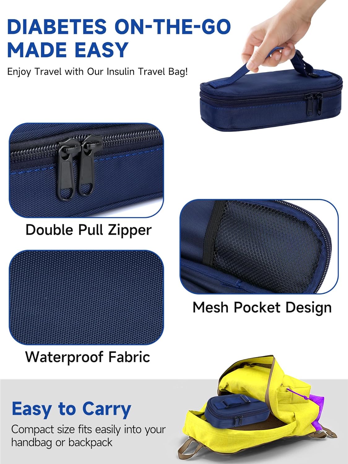 Leng Ke Insulin Cooler Travel Case – Diabetic Travel Case TSA Approved, Medicine Cooler for Travel TSA Approved, Portable Mini Cooler Case with Protective Ice Brick (Blue)