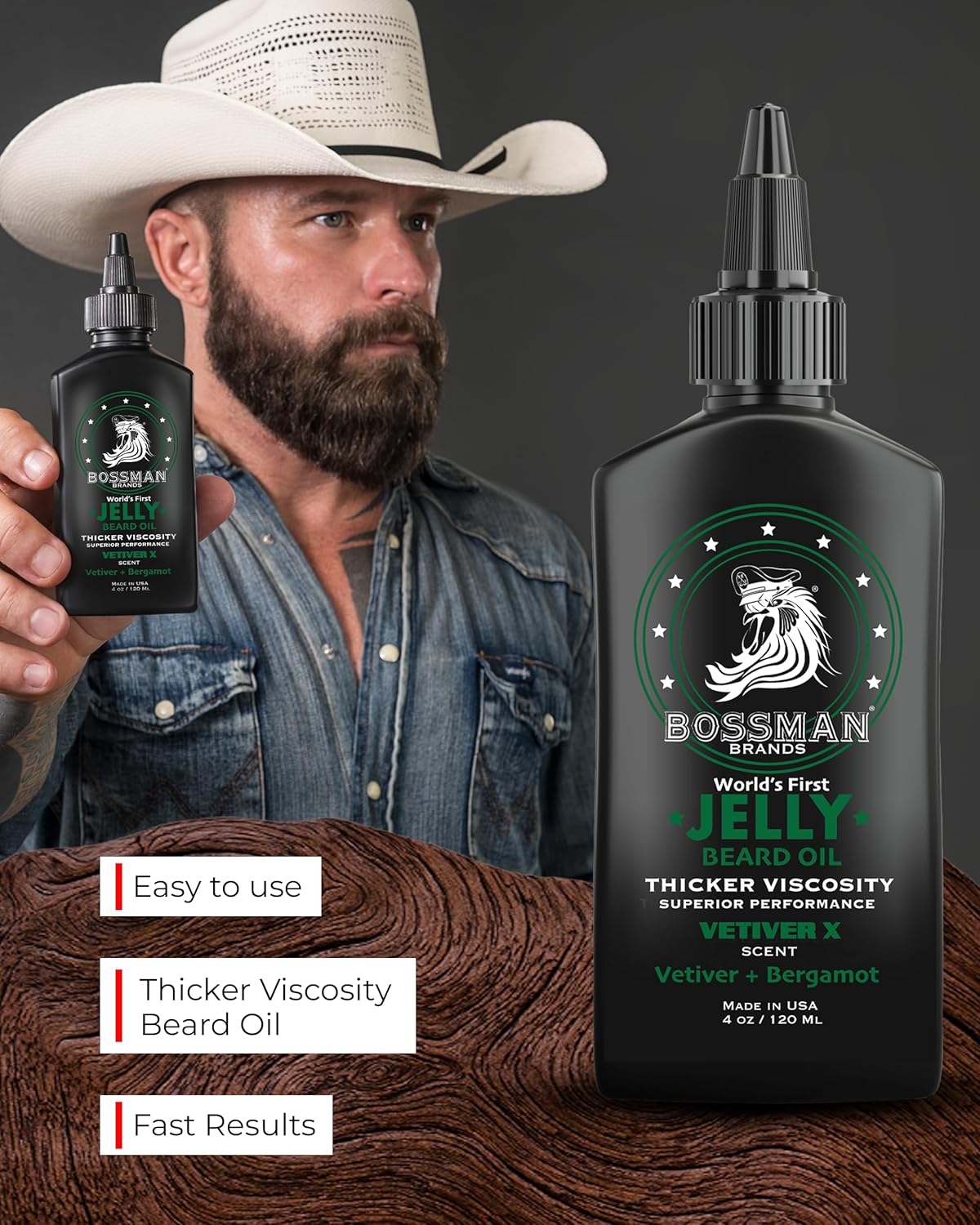 Bossman Jelly Beard Oil for Men (4 oz, Vetiver X Scent) – Softens, Moisturizes & Conditions with Natural Ingredients
