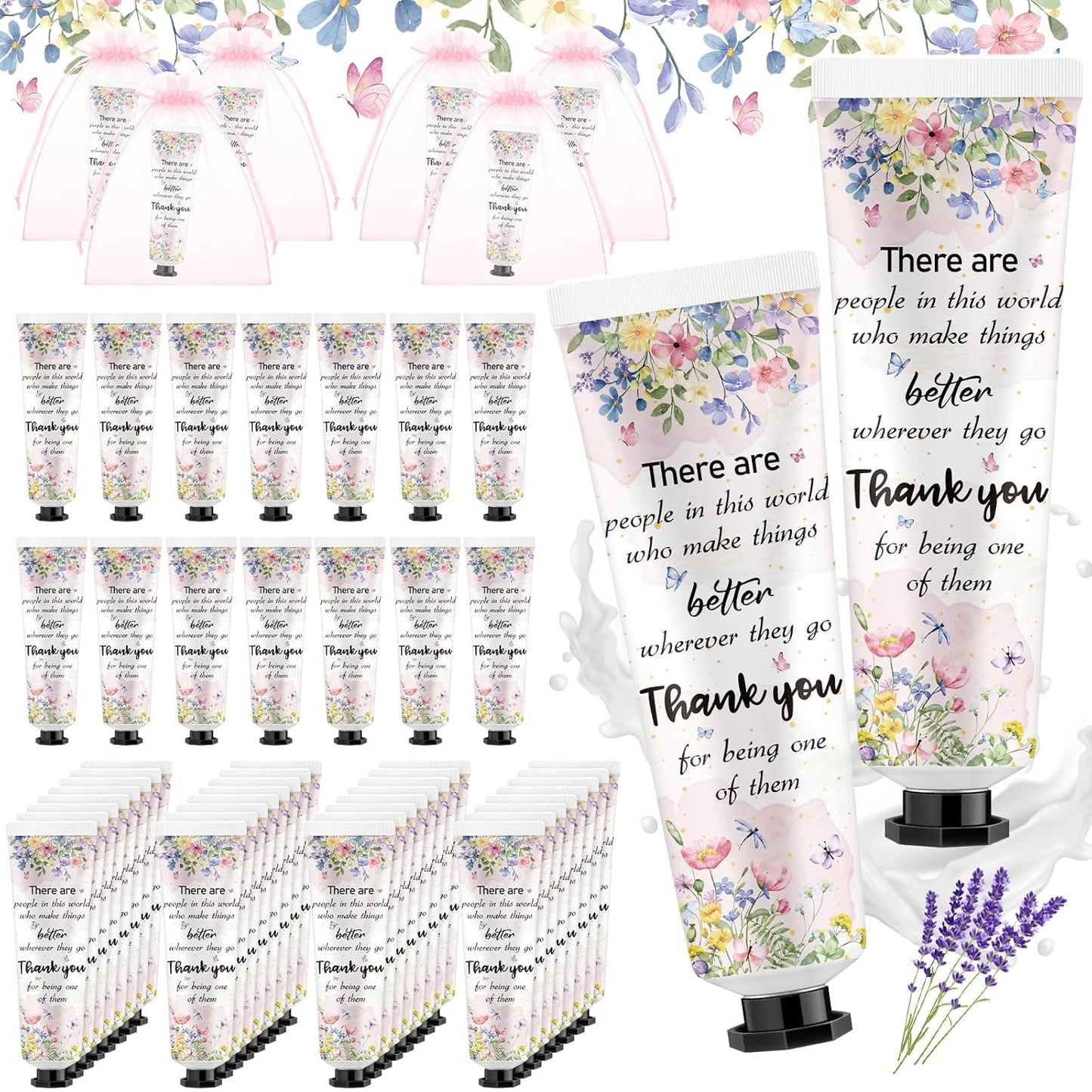 48 Sets Appreciation Thank You Hand Cream Bulk Baby Shower Favors Gifts Bridal Thank You Hand Cream for Guests Travel Size Lotion with Organza Bags