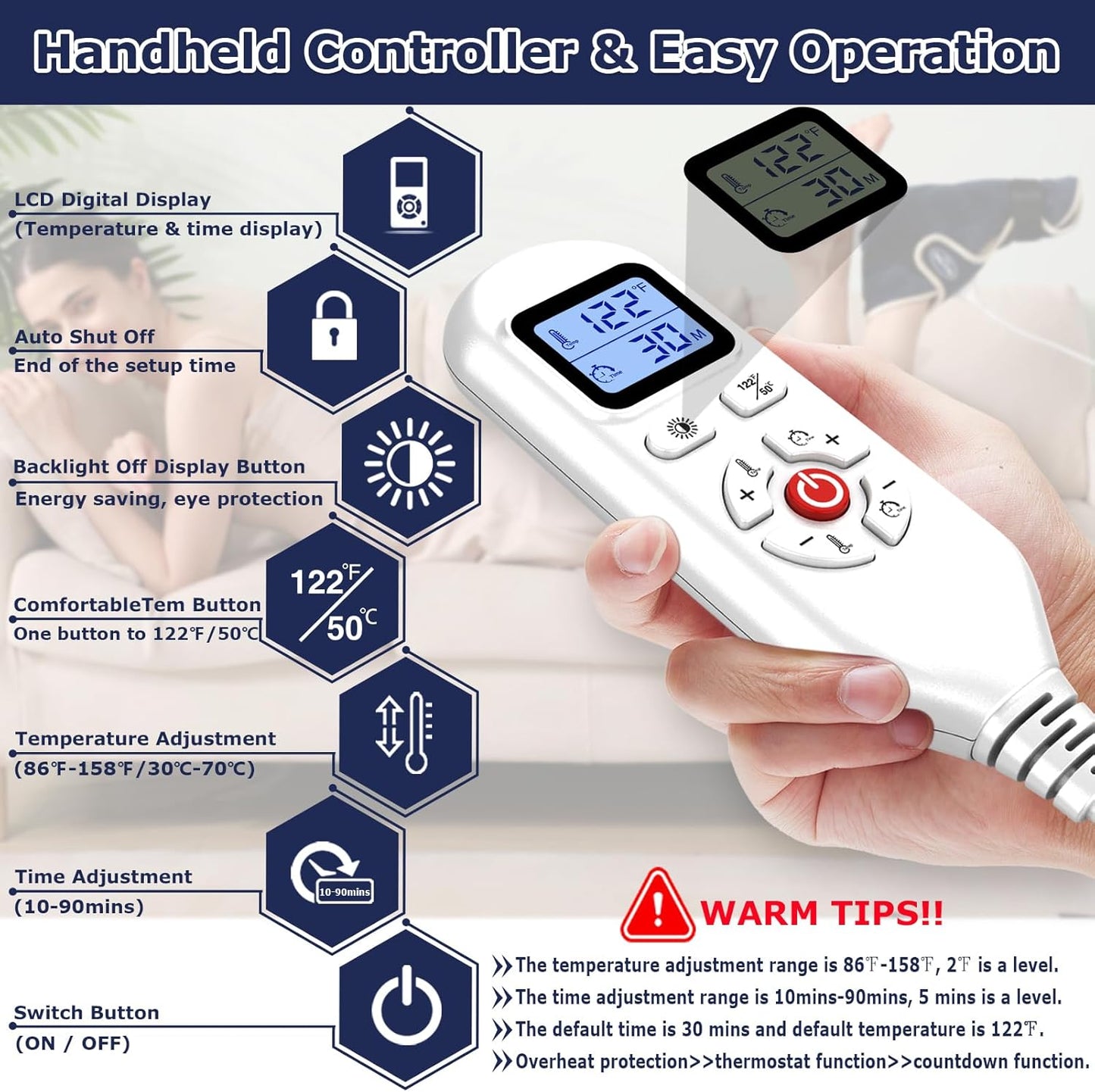 CAMECO 1 Pack Heating Pad for Foot & Ankle Neuropathy Pain Relief, 86℉-158℉ Electric Heated Foot Warmer Wrap for Arthritis, Heat Therapy for Achilles Tendinitis & Plantar Fasciitis, Auto Shut Off