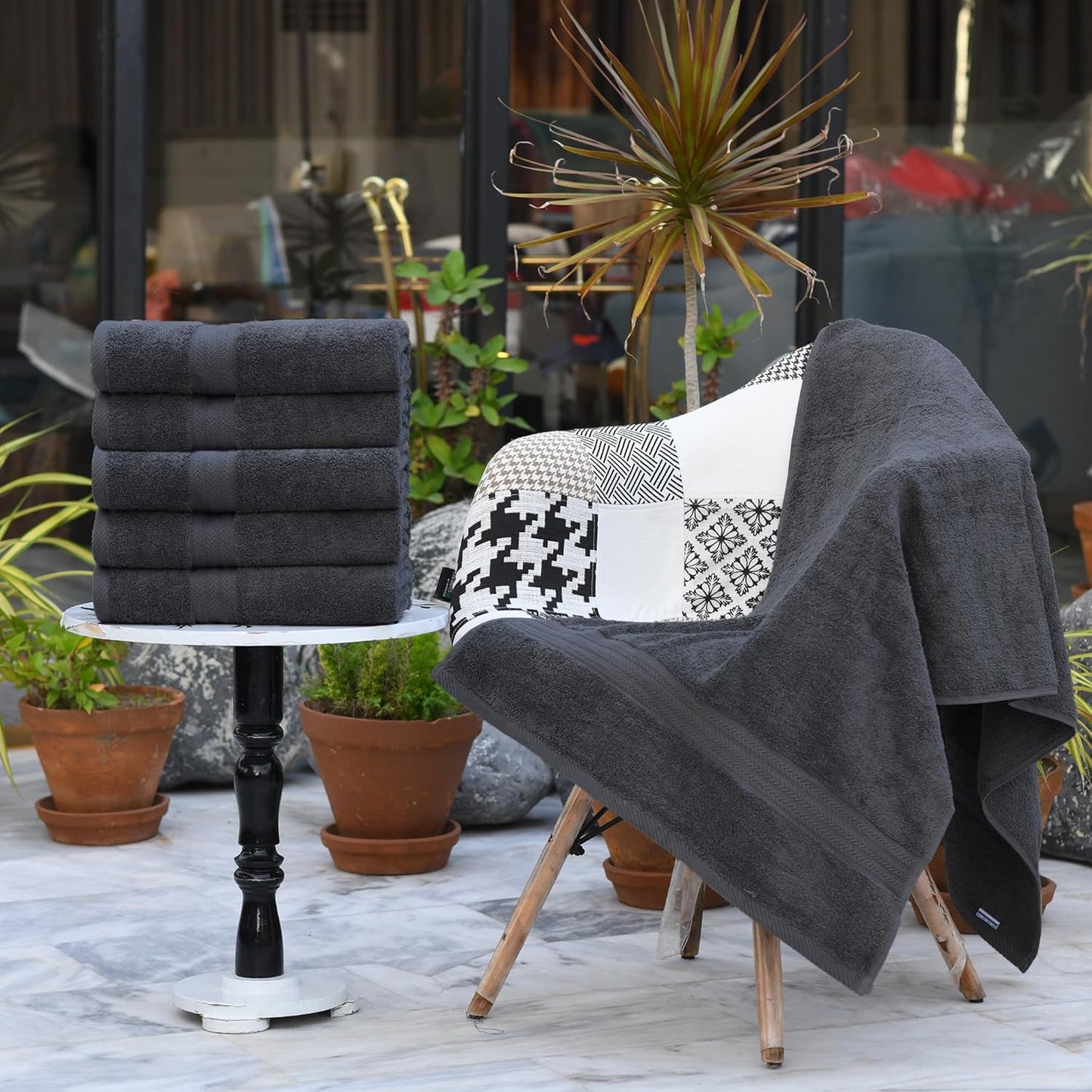 Large Bath Towels 24 x 50 Pack of 6 | Quick Dry and Highly Absorbent | 100% Cotton Terry Towels for Bathroom - Perfect for Shower - Pool and Spa - Luxury Soft Towels - Charcoal Grey