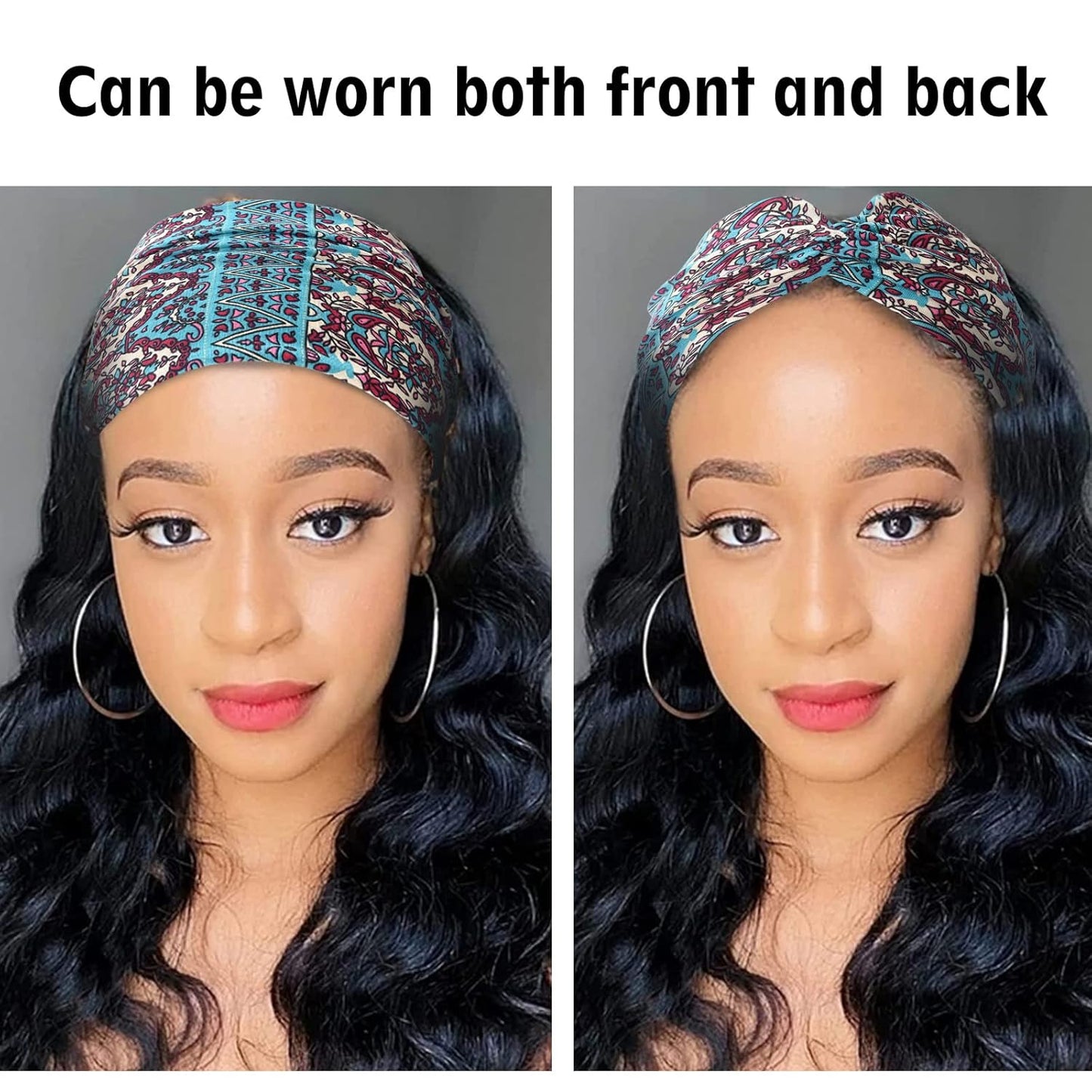 Wide Boho Headbands for Women Extra Large Turban Headband Twisted Knot Head wraps Criss cross African Thick Bandana Headbands,Pack of 6