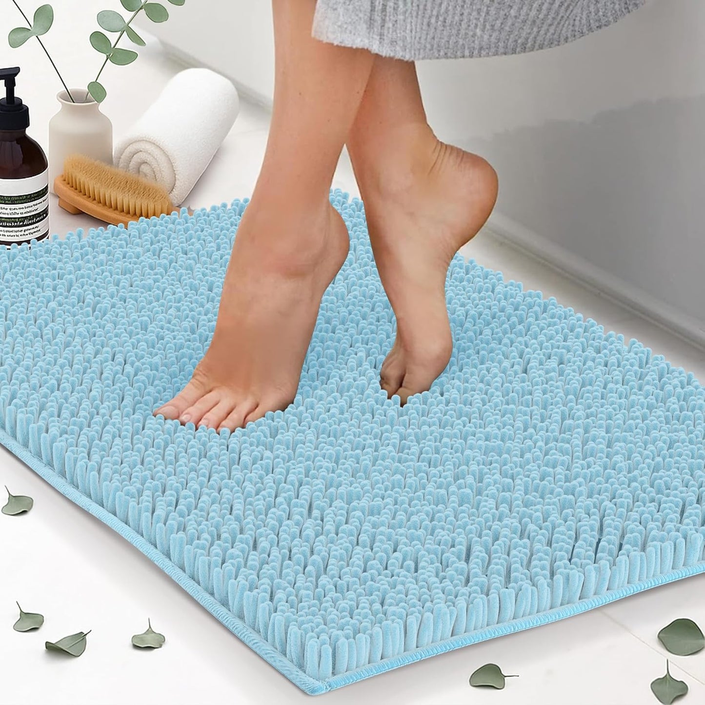 Chenille Bath Mats, Plush Absorbent Bath Mats Quick Dry, Soft & Machine Washable, Non Slip Carpet For Bathroom, Thick Bathroom Rugs, Shower Restroom Rug Mat, Alfombras De Baño, Bathrugs Matts, 22"x14"