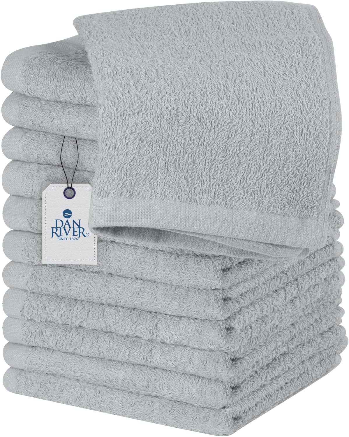 DAN RIVER 100% Cotton Wash Cloths 12 Pack [12x12] Soft & Absorbent wash Clothes, Gym, Hotels & Spa Perfect for Everyday Use Fingertip Towels, Silver