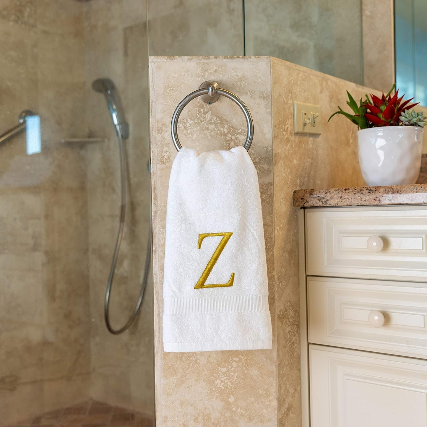 Monogrammed Hand Towels for Bathroom - Luxury Hotel Quality Personalized Initial Decorative Embroidered Bath Towel for Powder Room, Spa - GOTS Organic Certified - Set of 2 Gold Letter Z