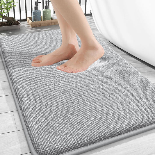 OLANLY Thick Memory Foam Bath Mat Rug 34x21, Extra Soft Absorbent Bathroom Rug, Quick Dry Bath Mats, Non-Slip, Machine Washable Carpet for Bathroom, Tub and Shower, Home Decor Accessories, Light Grey