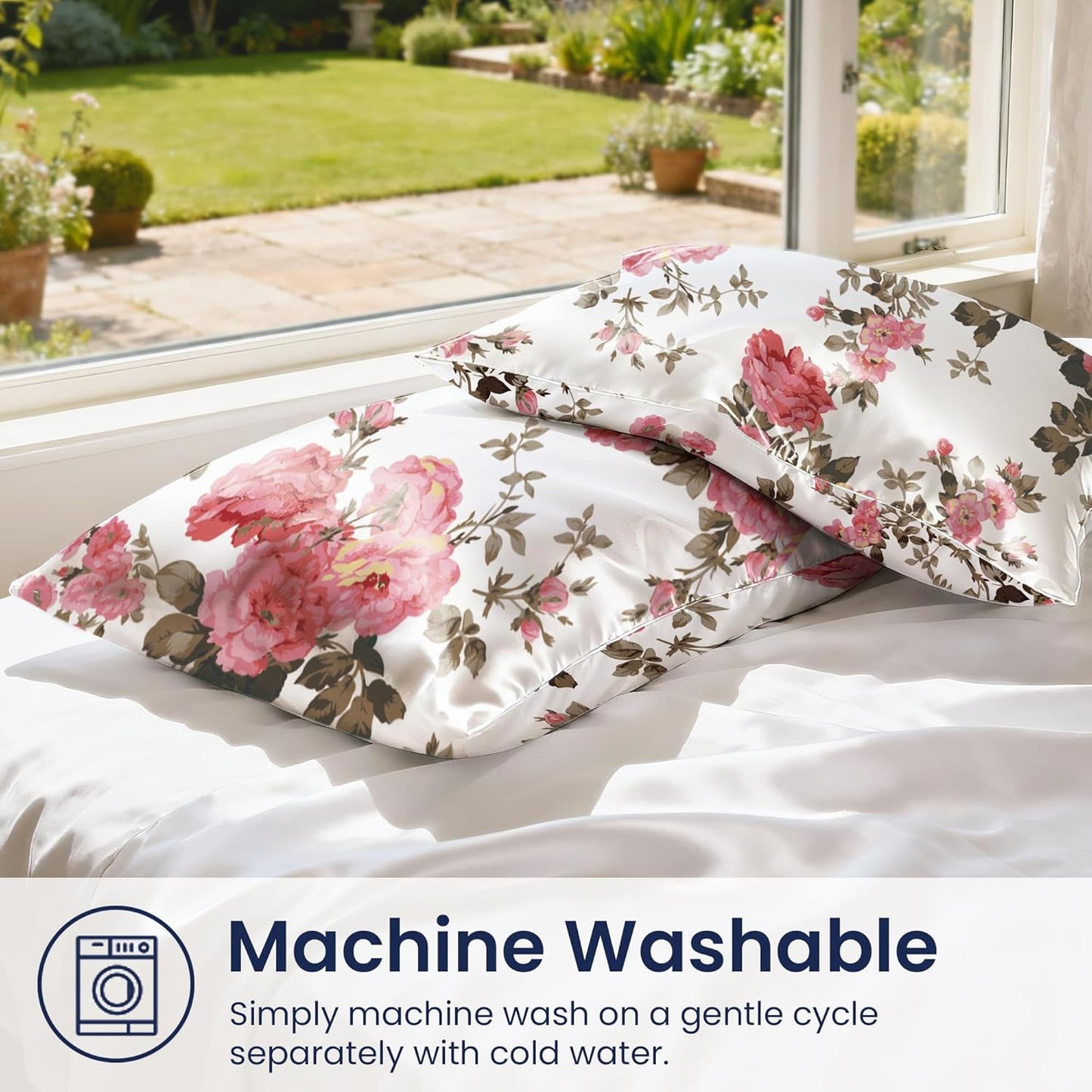 EXQ Home Satin Pillowcase for Hair and Skin Queen - Printed Spring Flowers Silk Pillow Cases 2 Pack 20x30 inches - Satin Pillow Cases Set of 2 with Envelope Closure, Gifts for Women Men